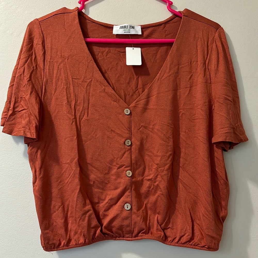 Burnt Orange Mock Button Top